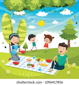 Vector Illustration Of Family Picnic