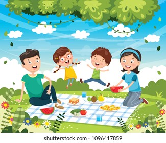 Vector Illustration Of Family Picnic