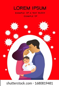Vector illustration. The family was quarantined from society. Allegory of preventing and protecting families from the impact of the global epidemic COVID-19.