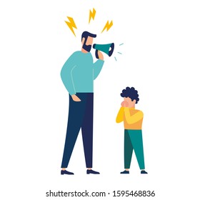 vector illustration, family quarrel. angry father scolds the child, Improper upbringing, psychology, family conflicts