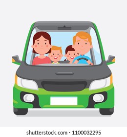 vector illustration family road trip. holiday family with car