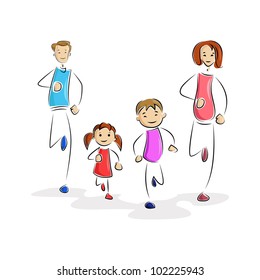 vector illustration of family running after each other