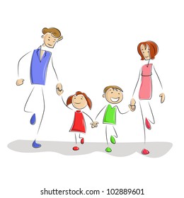 vector illustration of family running after each other