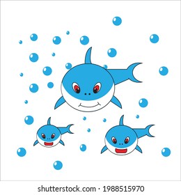 Vector illustration of family of sharks in the water