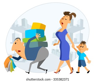 Vector illustration of family shopping