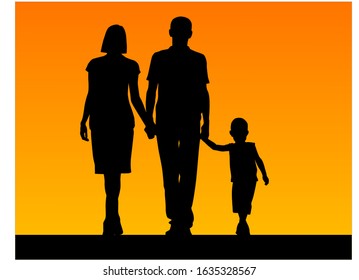 Vector illustration of a family. Silhouette of father and mother and son