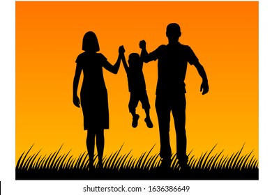 Vector illustration of a family. Silhouette of father and mother and son
