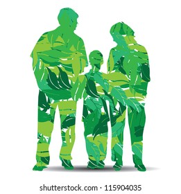 vector illustration of family silhouette with leaves