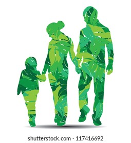 vector illustration of family silhouette with leaves