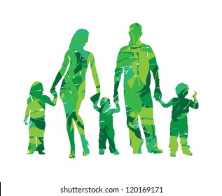 vector illustration of family silhouette in leaves