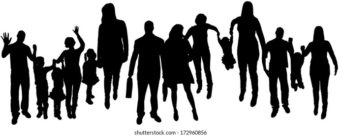 vector illustration with family silhouettes on a white background .