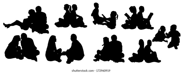 vector illustration with family silhouettes on a white background .