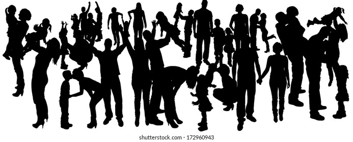 vector illustration with family silhouettes on a white background .