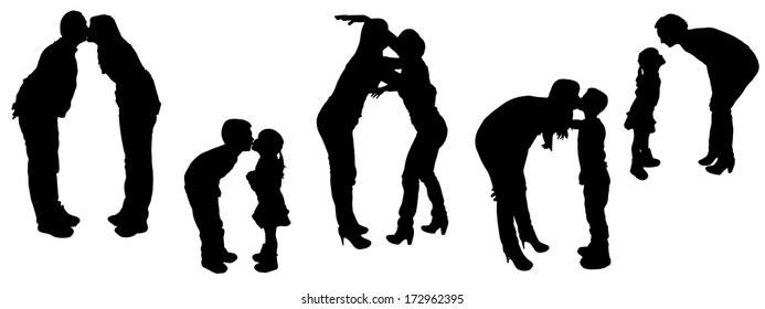 vector illustration with family silhouettes on a white background .