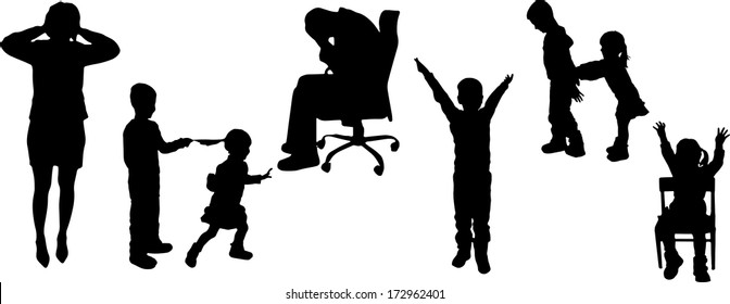 vector illustration with family silhouettes on a white background .