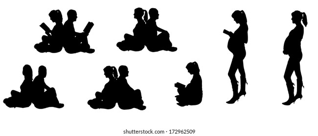 vector illustration with family silhouettes on a white background .