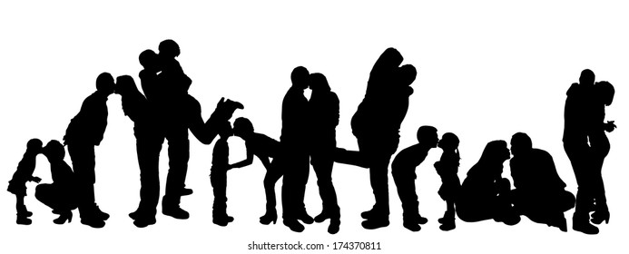 vector illustration with family silhouettes on a white background .