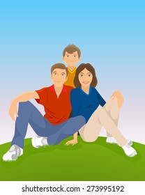 Vector illustration of a family sitting in meadow