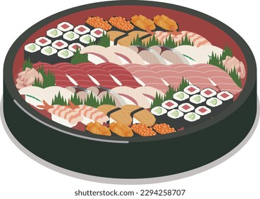 Vektorgrafik von Sushi in Familiengröße.