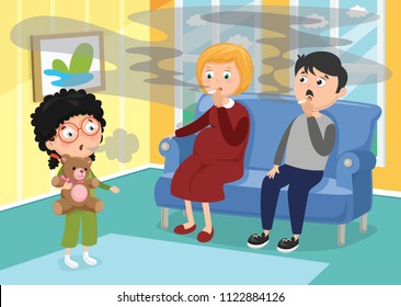 Vector Illustration Of Family Smoking