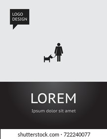 Vector Illustration Of Family Symbol On Woman Walking A Dog Icon. Premium Quality Isolated Puppy Together Lady Element In Trendy Flat Style.