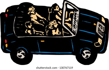 Vector illustration of family taking Sunday drive