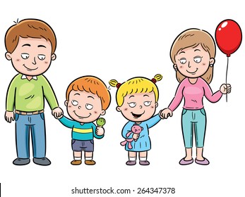 Vector illustration of a Family in a Theme Park