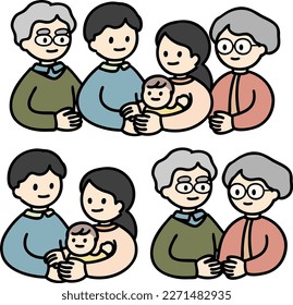 Vector illustration of a family of three generations