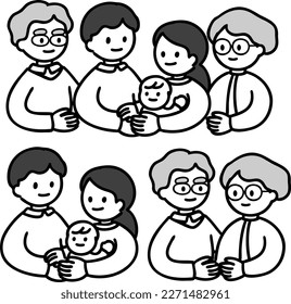 Vector illustration of a family of three generations