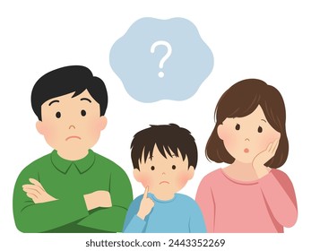Vector illustration of a family of three who have doubts
