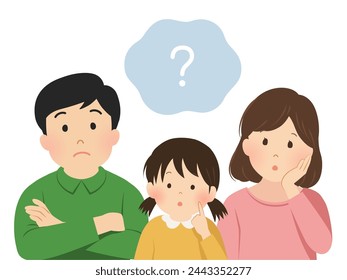 Vector illustration of a family of three who have doubts