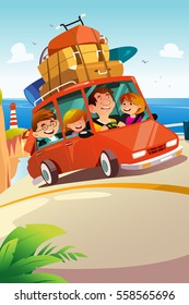 A vector illustration of Family Traveling on a Road Trip