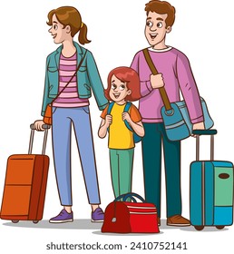 vector Illustration of a Family Travelling with Suitcases and Luggage