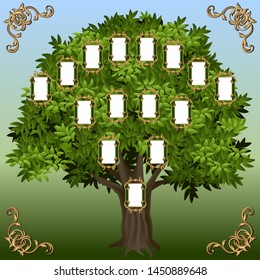 Vector illustration of family tree, family tree with portraits of Golden frame in vintage classic style