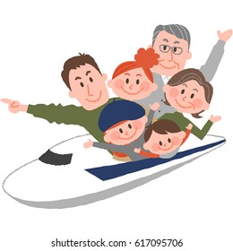 a vector illustration of the family trip by train