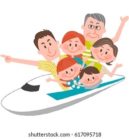 a vector illustration of the family trip by train