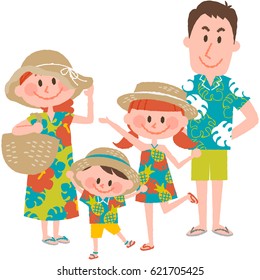 vector illustration of a family vacation on the beachfront