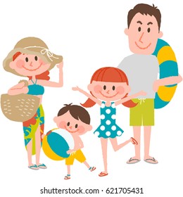 vector illustration of a family vacation on the beachfront