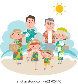 vector illustration of a family vacation on the beachfront