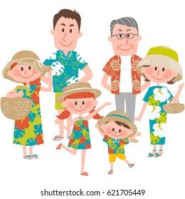vector illustration of a family vacation on the beachfront