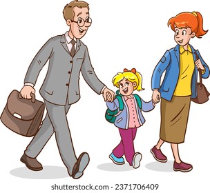 vector illustration of family walking