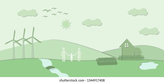 vector illustration family walking in the nature with happy on holiday.