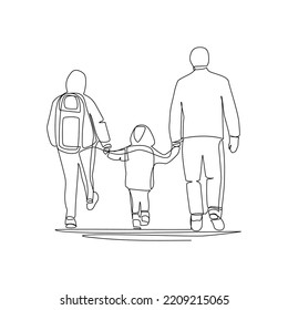 Vector illustration of a family walking together