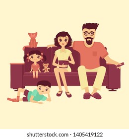 Vector Illustration Family Watching TV
