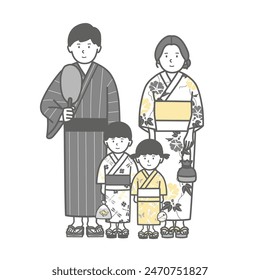 Vector illustration of a family wearing yukata