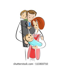 vector illustration of family welcoming new born baby
