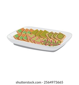 Vector illustration of famous assorted Malaysian traditional sweet, kek lapis Sarawak or Sarawak slice layer cake on plate