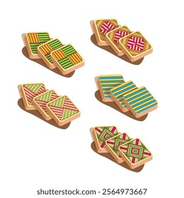 Vector illustration of famous assorted Malaysian traditional sweet, kek lapis Sarawak or Sarawak slice layer cake