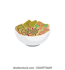 Vector illustration of famous assorted Malaysian traditional sweet, kek lapis Sarawak or Sarawak slice layer cake in bowl