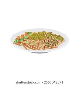 Vector illustration of famous assorted Malaysian traditional sweet, kek lapis Sarawak or Sarawak slice layer cake on plate